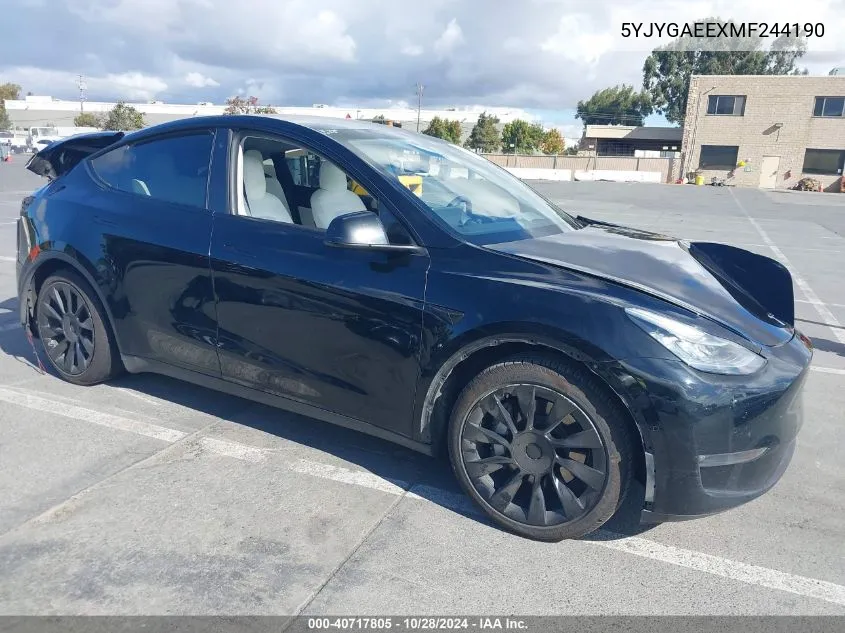 2021 Tesla Model Y Long Range Dual Motor All-Wheel Drive VIN: 5YJYGAEEXMF244190 Lot: 40717805