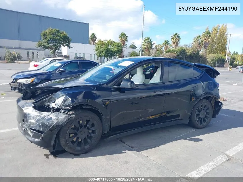 2021 Tesla Model Y Long Range Dual Motor All-Wheel Drive VIN: 5YJYGAEEXMF244190 Lot: 40717805