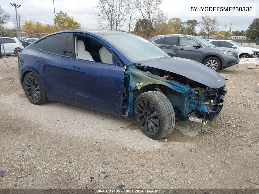 2021 Tesla Model Y Performance Dual Motor All-Wheel Drive VIN: 5YJYGDEF5MF230336 Lot: 40731195