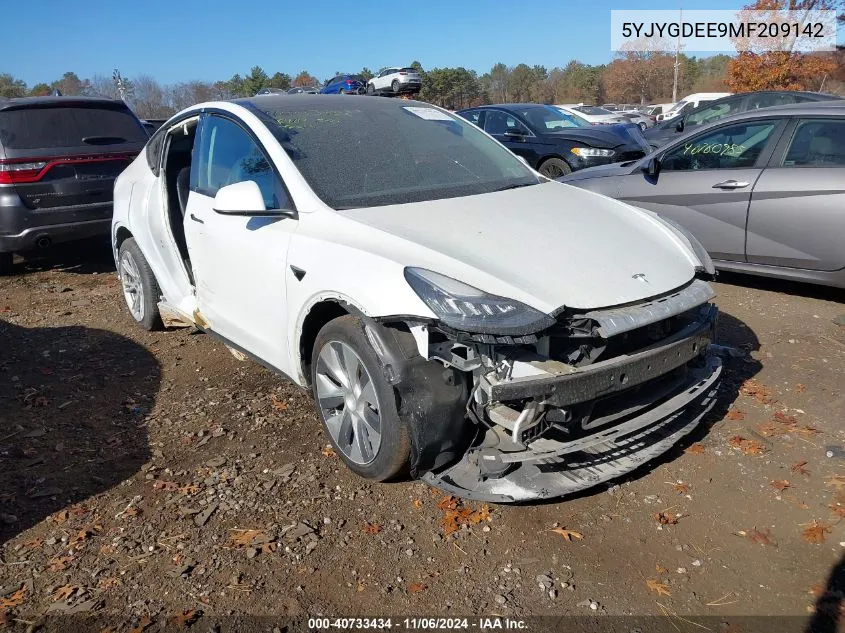 2021 Tesla Model Y Long Range Dual Motor All-Wheel Drive VIN: 5YJYGDEE9MF209142 Lot: 40733434