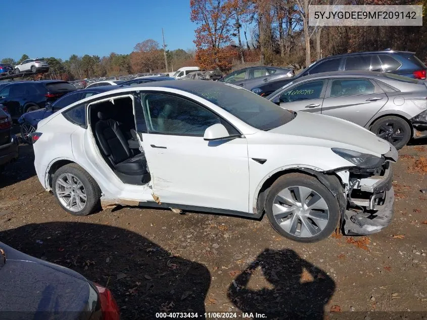 2021 Tesla Model Y Long Range Dual Motor All-Wheel Drive VIN: 5YJYGDEE9MF209142 Lot: 40733434