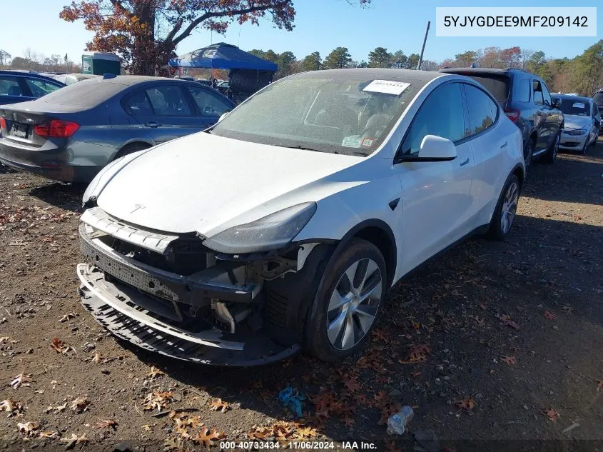 2021 Tesla Model Y Long Range Dual Motor All-Wheel Drive VIN: 5YJYGDEE9MF209142 Lot: 40733434