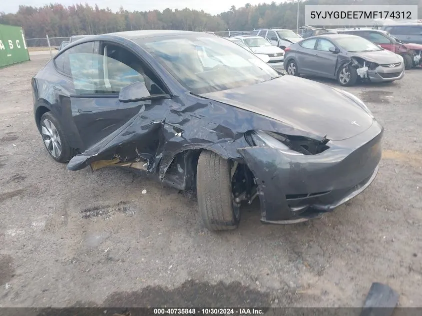 2021 Tesla Model Y Long Range Dual Motor All-Wheel Drive VIN: 5YJYGDEE7MF174312 Lot: 40735848