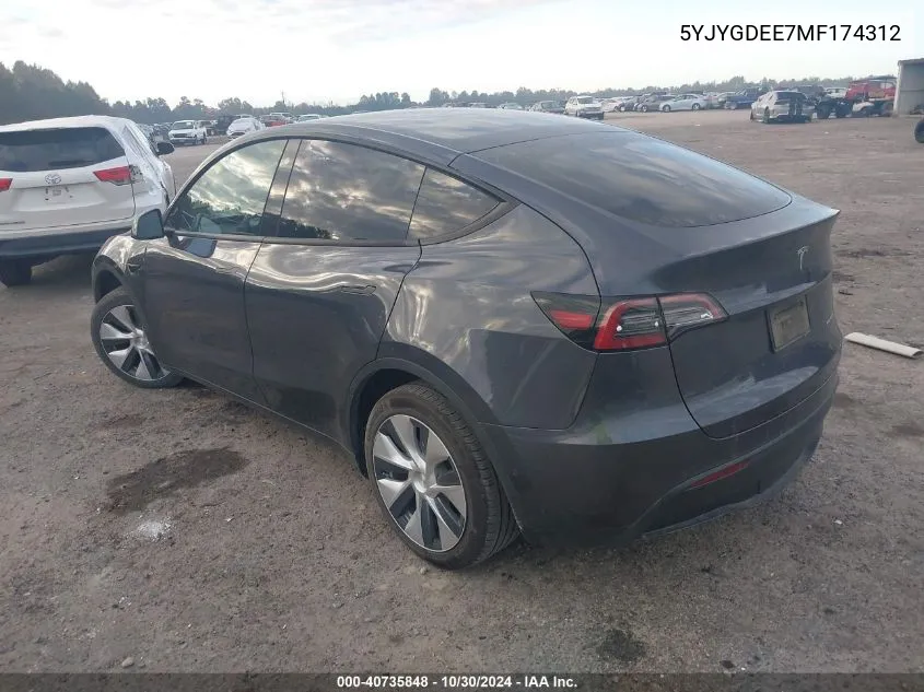 2021 Tesla Model Y Long Range Dual Motor All-Wheel Drive VIN: 5YJYGDEE7MF174312 Lot: 40735848