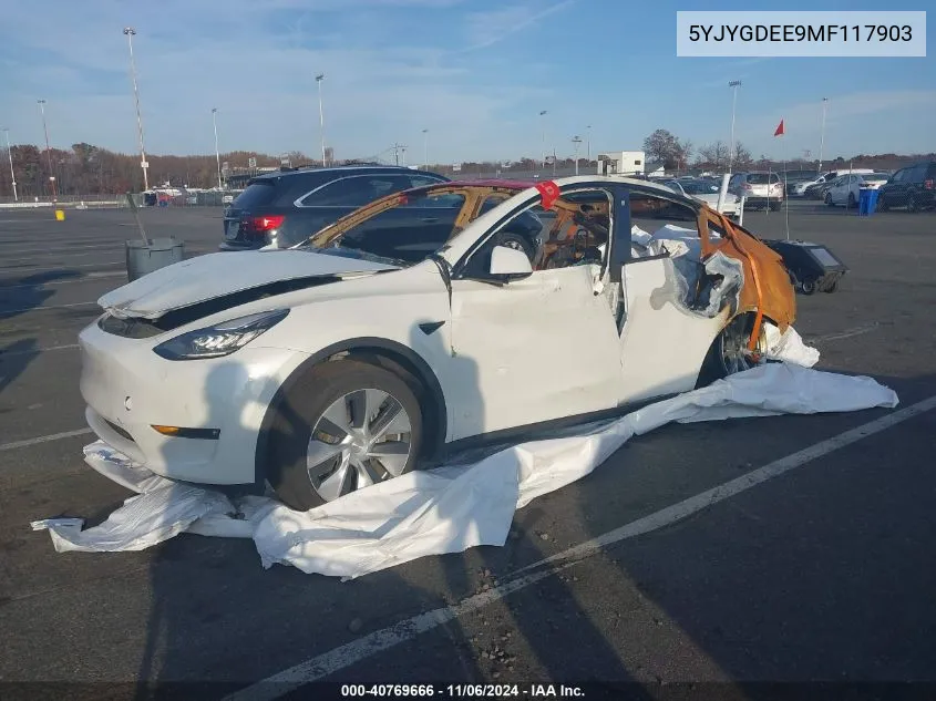 2021 Tesla Model Y Long Range Dual Motor All-Wheel Drive VIN: 5YJYGDEE9MF117903 Lot: 40769666