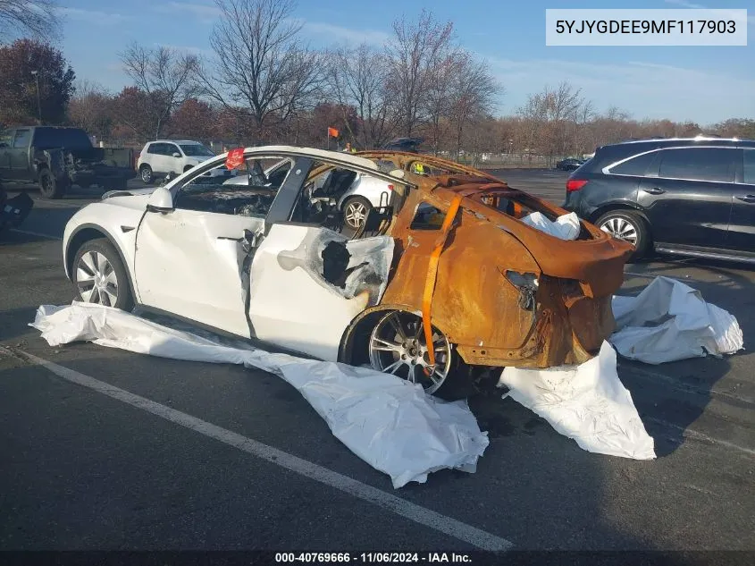 2021 Tesla Model Y Long Range Dual Motor All-Wheel Drive VIN: 5YJYGDEE9MF117903 Lot: 40769666