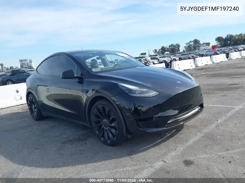 2021 Tesla Model Y Performance Dual Motor All-Wheel Drive VIN: 5YJYGDEF1MF197240 Lot: 40773890