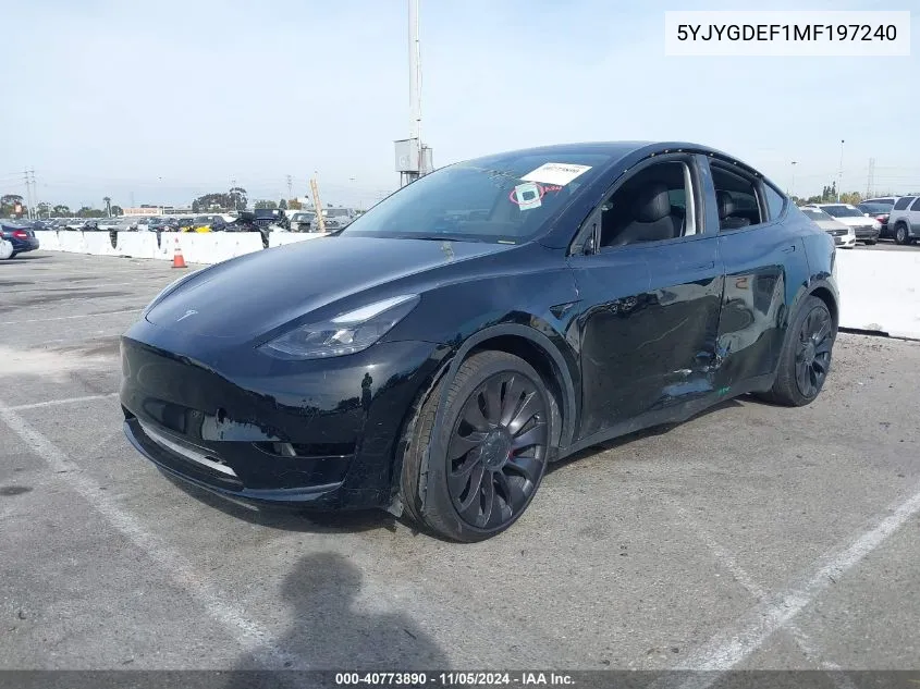 2021 Tesla Model Y Performance Dual Motor All-Wheel Drive VIN: 5YJYGDEF1MF197240 Lot: 40773890