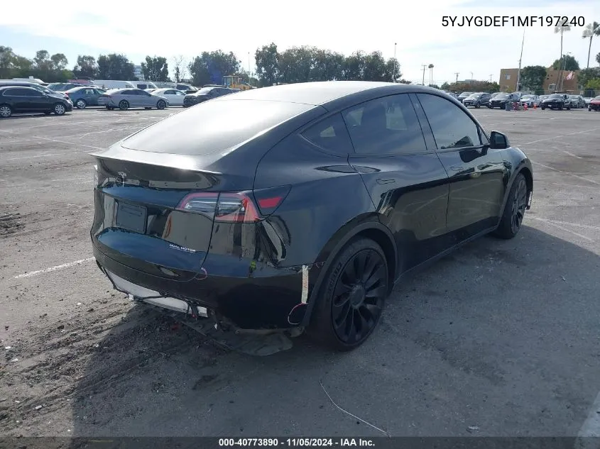 2021 Tesla Model Y Performance Dual Motor All-Wheel Drive VIN: 5YJYGDEF1MF197240 Lot: 40773890