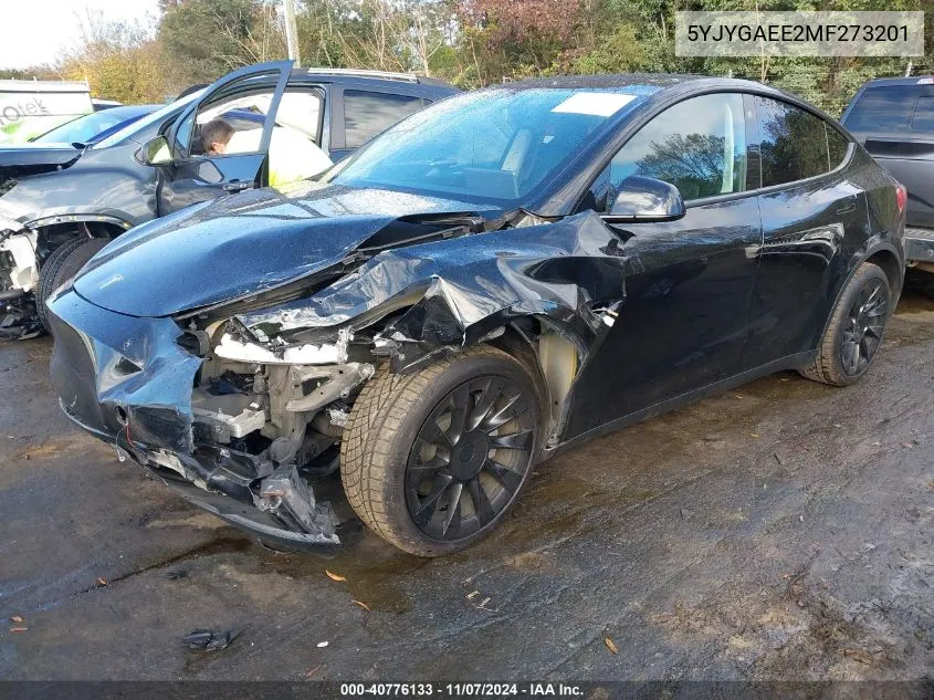 2021 Tesla Model Y Long Range Dual Motor All-Wheel Drive VIN: 5YJYGAEE2MF273201 Lot: 40776133