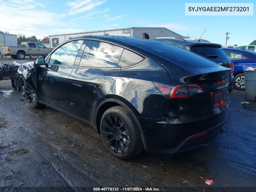 2021 Tesla Model Y Long Range Dual Motor All-Wheel Drive VIN: 5YJYGAEE2MF273201 Lot: 40776133