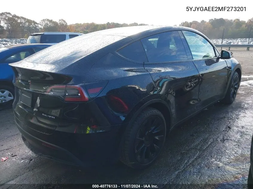 2021 Tesla Model Y Long Range Dual Motor All-Wheel Drive VIN: 5YJYGAEE2MF273201 Lot: 40776133