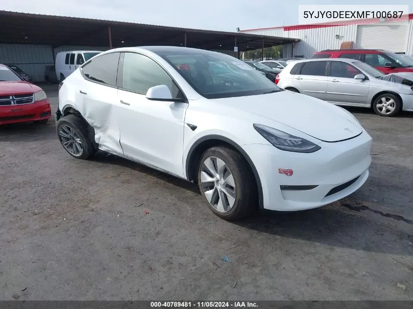 2021 Tesla Model Y Long Range Dual Motor All-Wheel Drive VIN: 5YJYGDEEXMF100687 Lot: 40789481