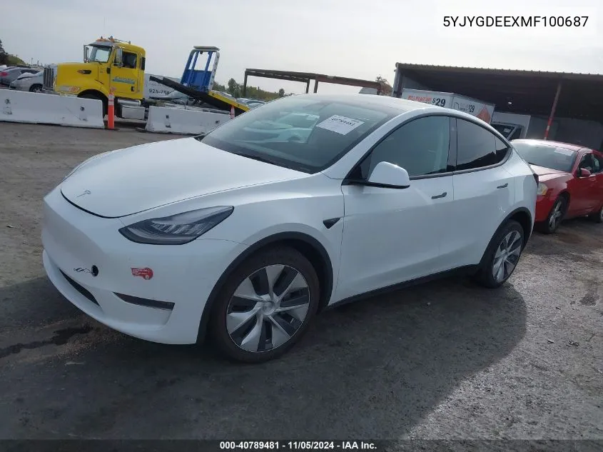 2021 Tesla Model Y Long Range Dual Motor All-Wheel Drive VIN: 5YJYGDEEXMF100687 Lot: 40789481