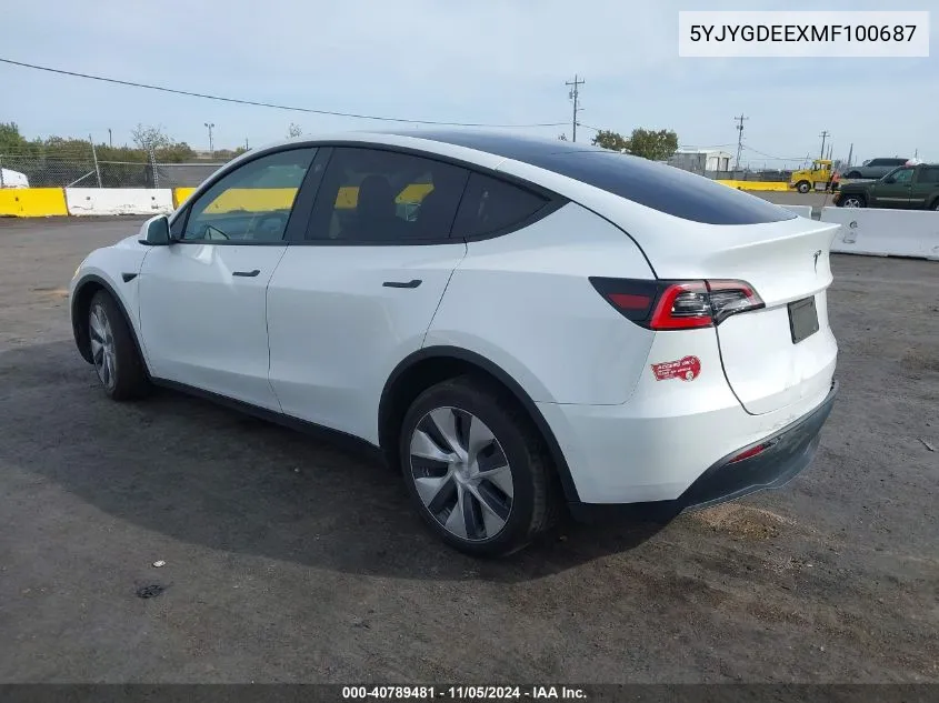 2021 Tesla Model Y Long Range Dual Motor All-Wheel Drive VIN: 5YJYGDEEXMF100687 Lot: 40789481