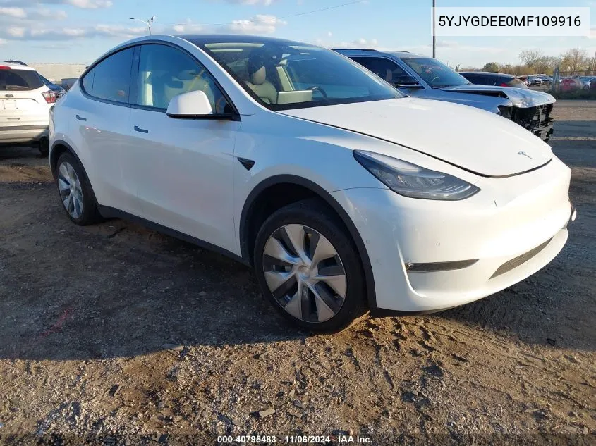 2021 Tesla Model Y Long Range Dual Motor All-Wheel Drive VIN: 5YJYGDEE0MF109916 Lot: 40795483