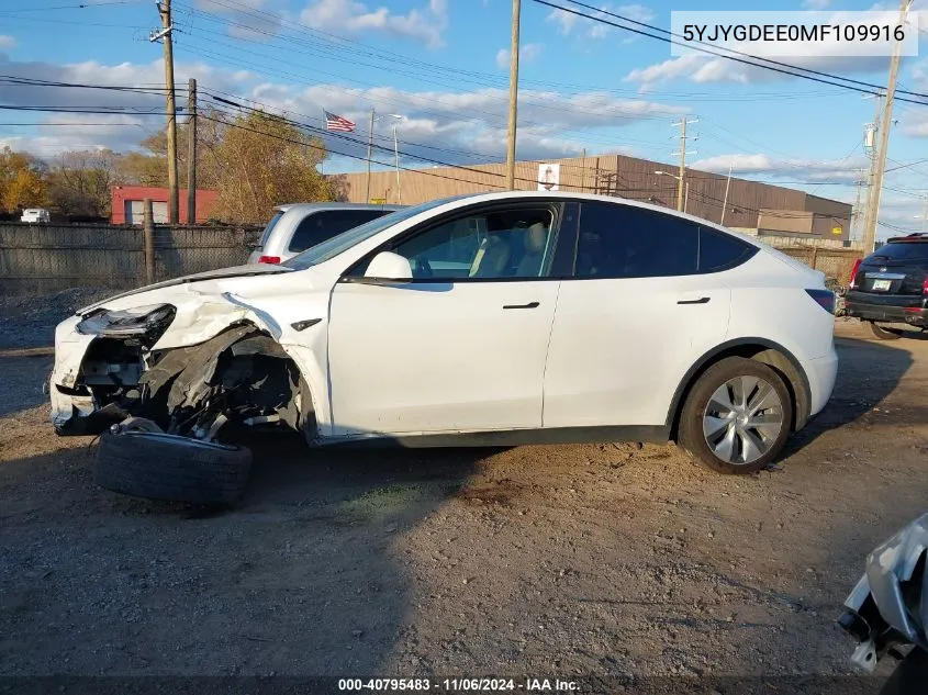 2021 Tesla Model Y Long Range Dual Motor All-Wheel Drive VIN: 5YJYGDEE0MF109916 Lot: 40795483