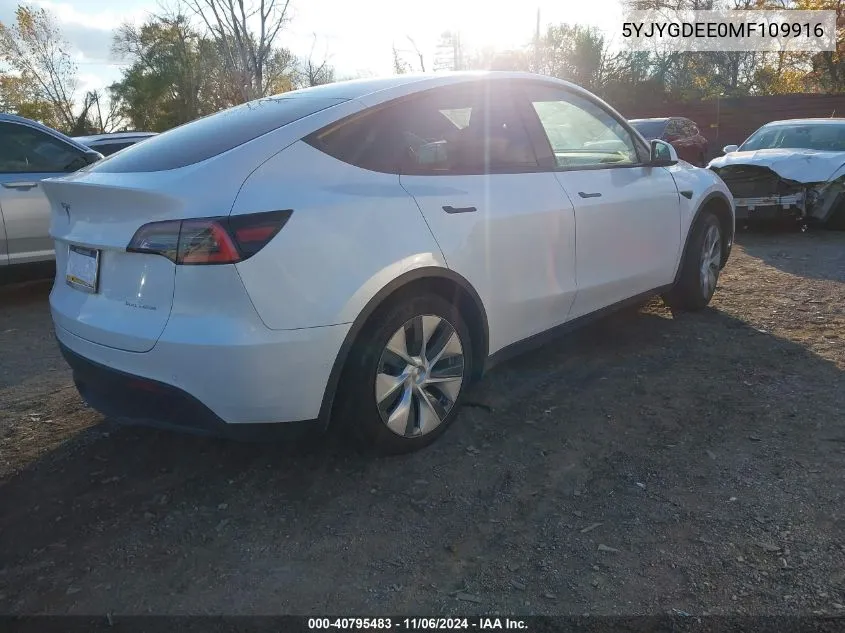 2021 Tesla Model Y Long Range Dual Motor All-Wheel Drive VIN: 5YJYGDEE0MF109916 Lot: 40795483