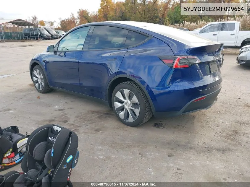 2021 Tesla Model Y Long Range Dual Motor All-Wheel Drive VIN: 5YJYGDEE2MF099664 Lot: 40796615