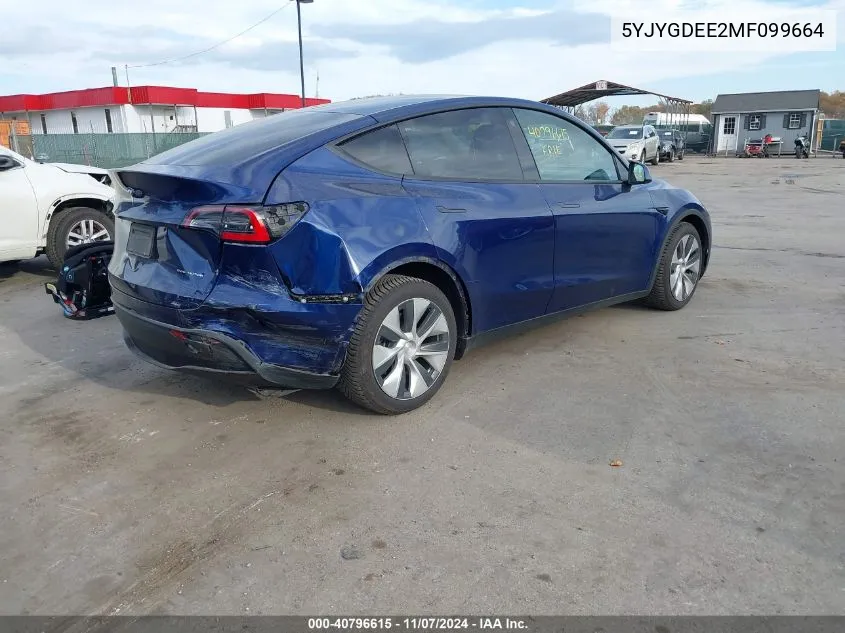 2021 Tesla Model Y Long Range Dual Motor All-Wheel Drive VIN: 5YJYGDEE2MF099664 Lot: 40796615