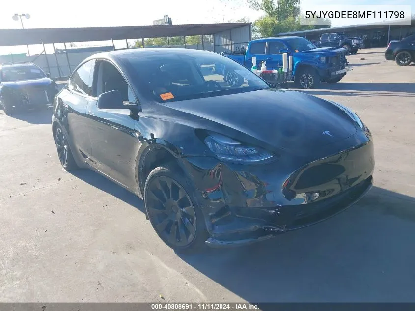 2021 Tesla Model Y Long Range Dual Motor All-Wheel Drive VIN: 5YJYGDEE8MF111798 Lot: 40808691