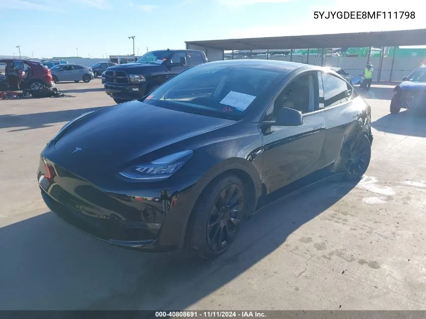 2021 Tesla Model Y Long Range Dual Motor All-Wheel Drive VIN: 5YJYGDEE8MF111798 Lot: 40808691