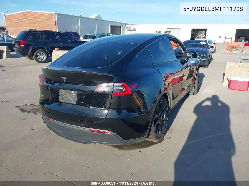 2021 Tesla Model Y Long Range Dual Motor All-Wheel Drive VIN: 5YJYGDEE8MF111798 Lot: 40808691