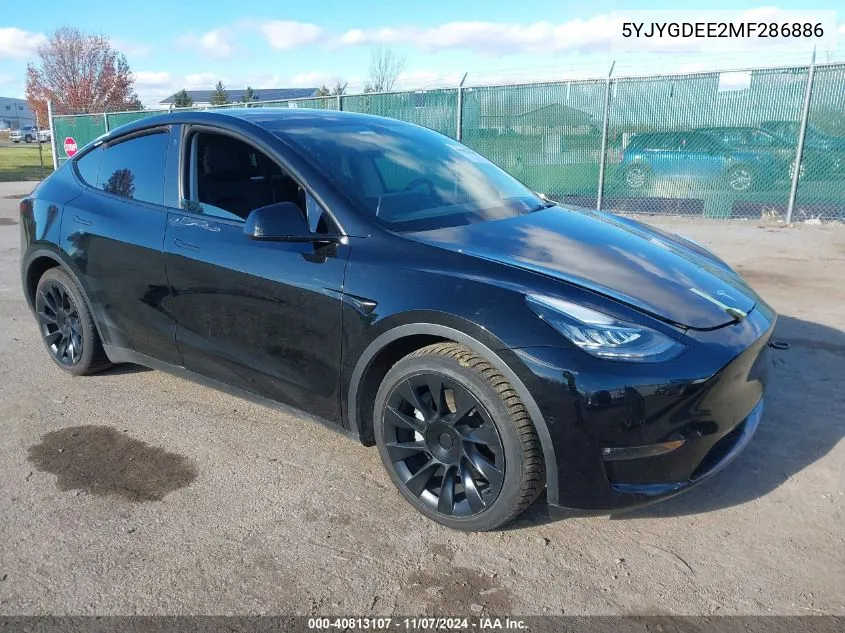 2021 Tesla Model Y Long Range Dual Motor All-Wheel Drive VIN: 5YJYGDEE2MF286886 Lot: 40813107