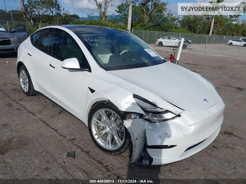 2021 Tesla Model Y Long Range Dual Motor All-Wheel Drive VIN: 5YJYGDEE6MF102873 Lot: 40838913