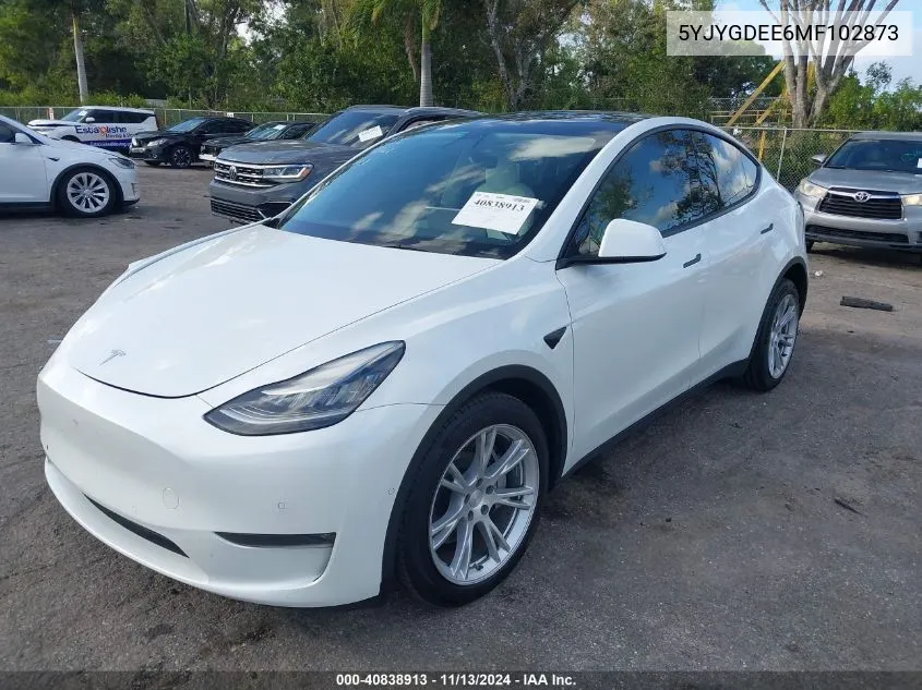 2021 Tesla Model Y Long Range Dual Motor All-Wheel Drive VIN: 5YJYGDEE6MF102873 Lot: 40838913