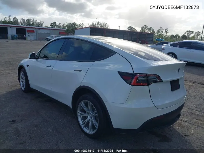 2021 Tesla Model Y Long Range Dual Motor All-Wheel Drive VIN: 5YJYGDEE6MF102873 Lot: 40838913