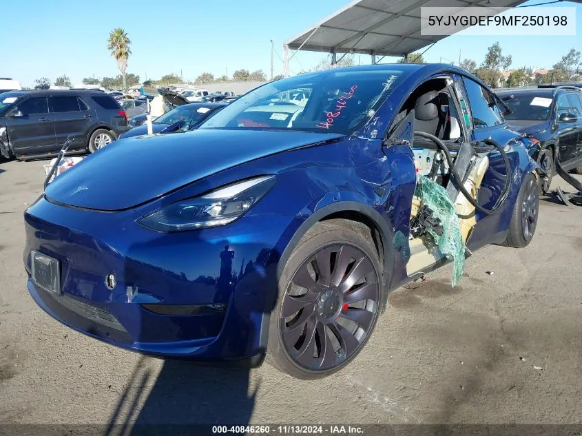 2021 Tesla Model Y Performance Dual Motor All-Wheel Drive VIN: 5YJYGDEF9MF250198 Lot: 40846260