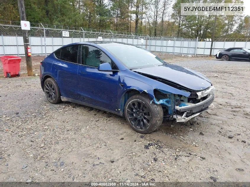 2021 Tesla Model Y Long Range Dual Motor All-Wheel Drive VIN: 5YJYGDEE4MF112351 Lot: 40852958