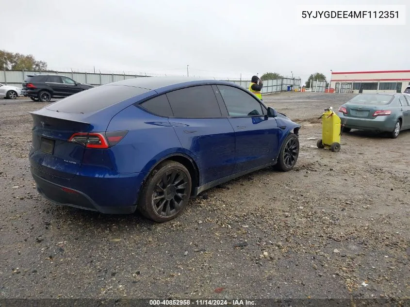 2021 Tesla Model Y Long Range Dual Motor All-Wheel Drive VIN: 5YJYGDEE4MF112351 Lot: 40852958