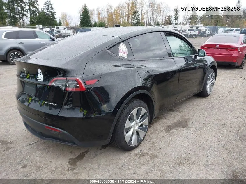 2021 Tesla Model Y Long Range Dual Motor All-Wheel Drive VIN: 5YJYGDEE8MF288268 Lot: 40858536