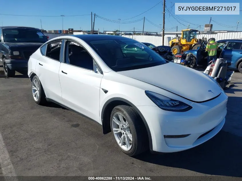 2021 Tesla Model Y Long Range Dual Motor All-Wheel Drive VIN: 5YJYGDEE8MF271017 Lot: 40862288