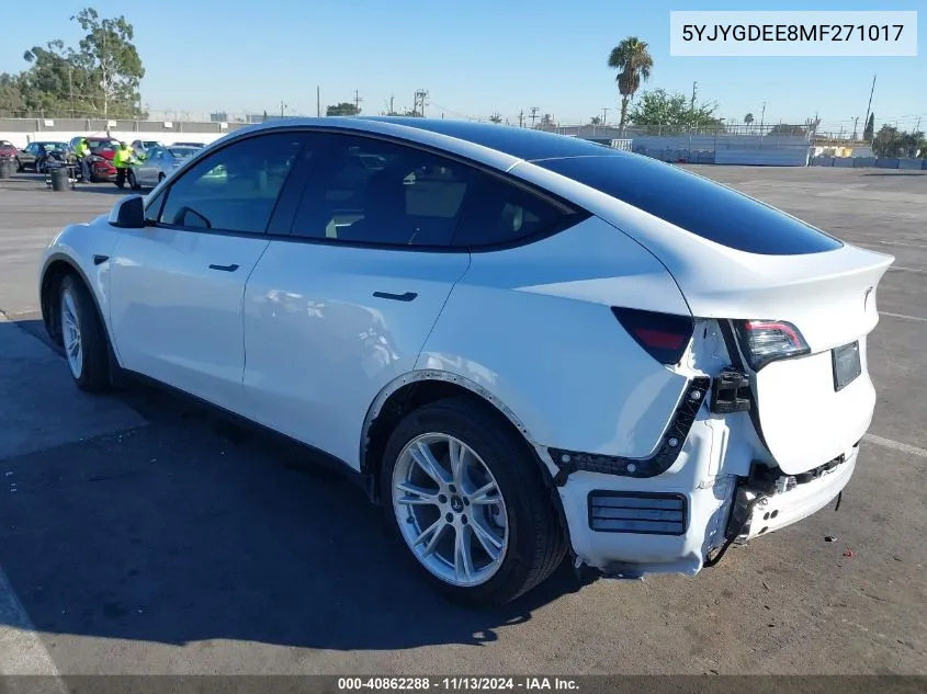 2021 Tesla Model Y Long Range Dual Motor All-Wheel Drive VIN: 5YJYGDEE8MF271017 Lot: 40862288