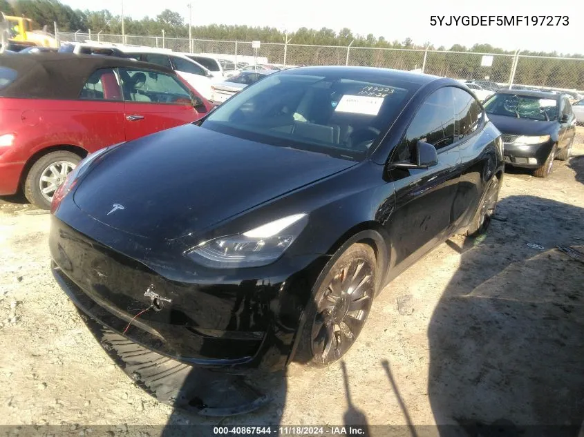 2021 Tesla Model Y VIN: 5YJYGDEF5MF197273 Lot: 40867544