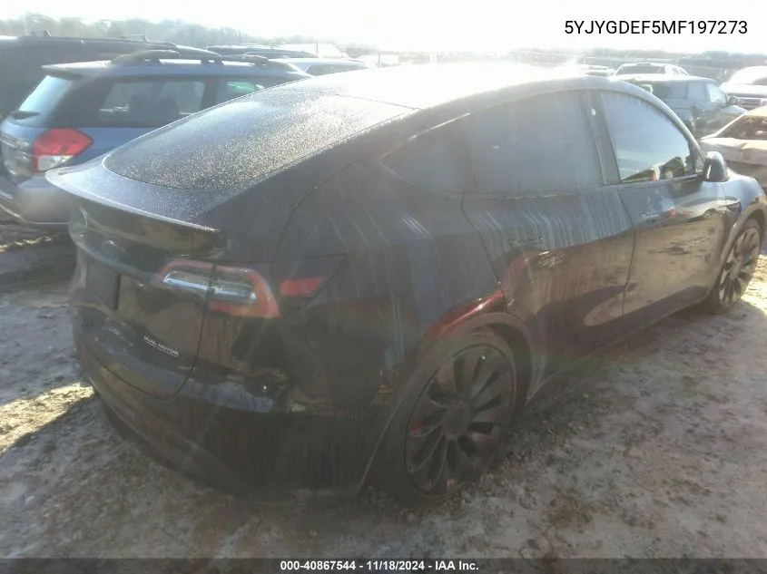 2021 Tesla Model Y VIN: 5YJYGDEF5MF197273 Lot: 40867544