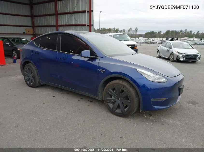 2021 Tesla Model Y Long Range Dual Motor All-Wheel Drive VIN: 5YJYGDEE9MF071120 Lot: 40870088