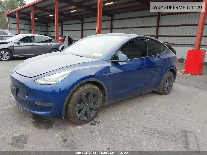 2021 Tesla Model Y Long Range Dual Motor All-Wheel Drive VIN: 5YJYGDEE9MF071120 Lot: 40870088