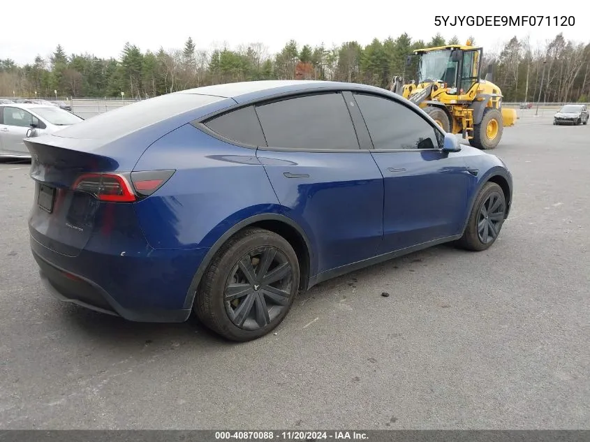 2021 Tesla Model Y Long Range Dual Motor All-Wheel Drive VIN: 5YJYGDEE9MF071120 Lot: 40870088