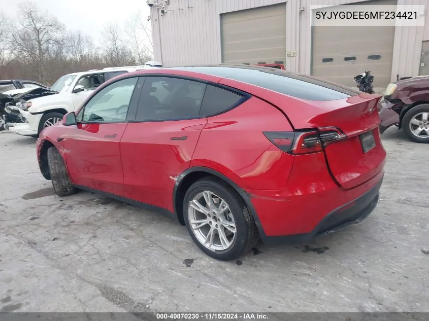 2021 Tesla Model Y Long Range Dual Motor All-Wheel Drive VIN: 5YJYGDEE6MF234421 Lot: 40870230