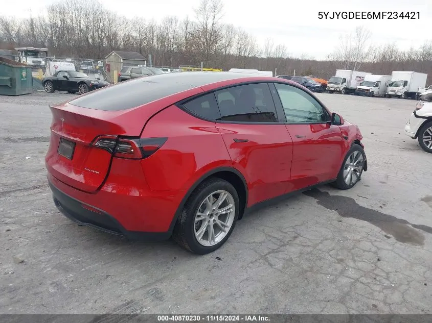 2021 Tesla Model Y Long Range Dual Motor All-Wheel Drive VIN: 5YJYGDEE6MF234421 Lot: 40870230