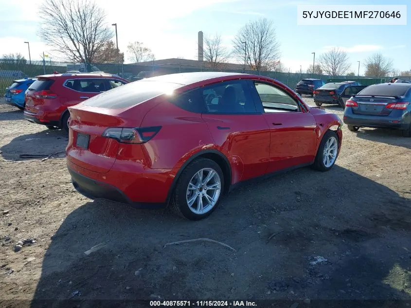 2021 Tesla Model Y Long Range Dual Motor All-Wheel Drive VIN: 5YJYGDEE1MF270646 Lot: 40875571