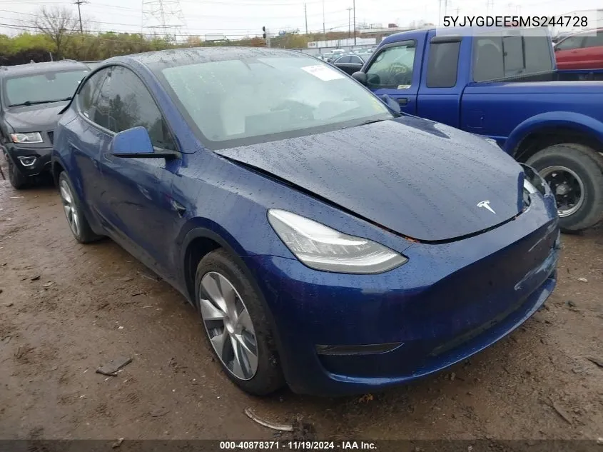 2021 Tesla Model Y Long Range Dual Motor All-Wheel Drive VIN: 5YJYGDEE5MS244728 Lot: 40878371