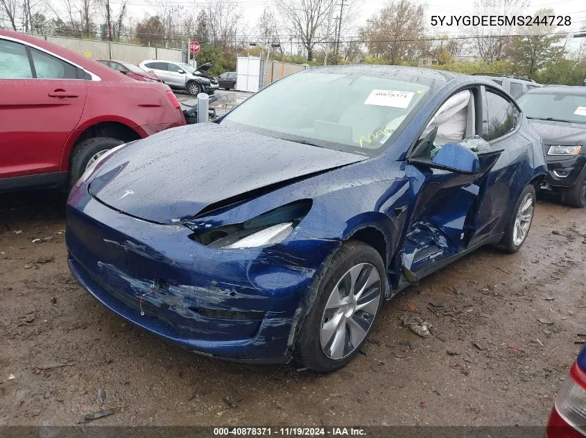 2021 Tesla Model Y Long Range Dual Motor All-Wheel Drive VIN: 5YJYGDEE5MS244728 Lot: 40878371