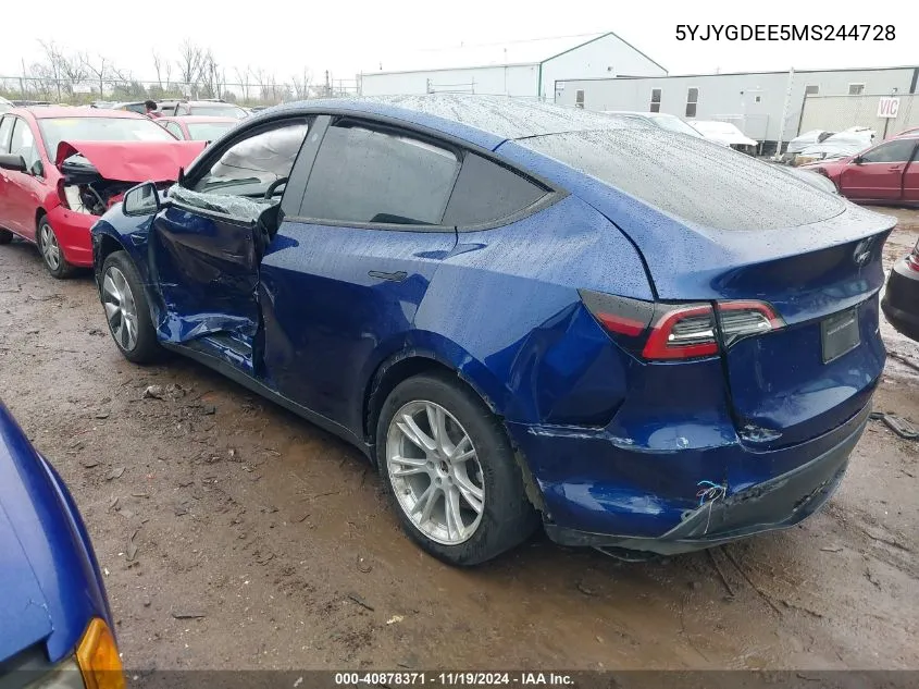 2021 Tesla Model Y Long Range Dual Motor All-Wheel Drive VIN: 5YJYGDEE5MS244728 Lot: 40878371