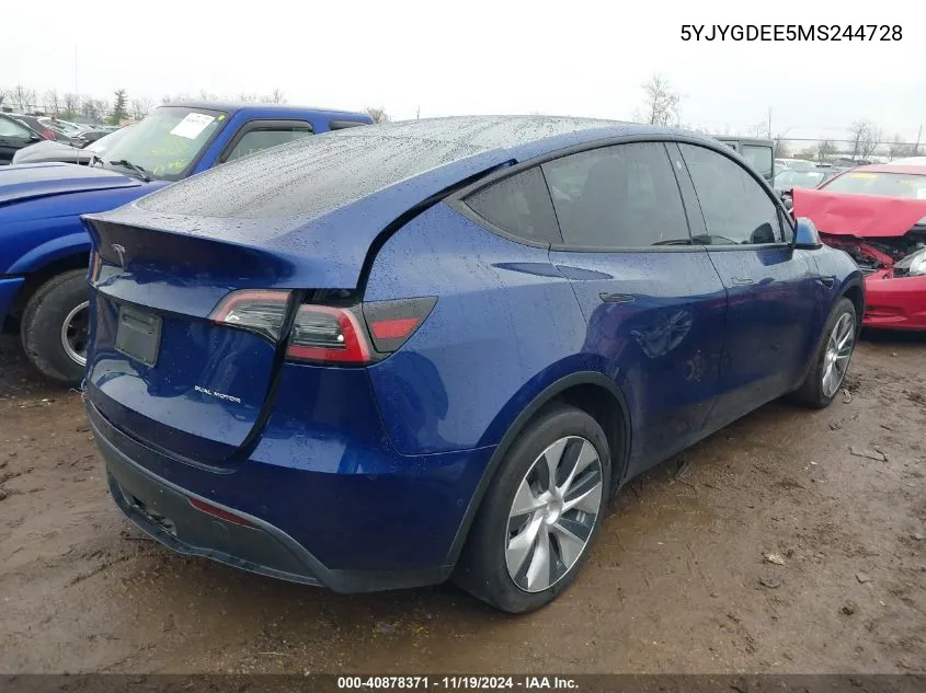 2021 Tesla Model Y Long Range Dual Motor All-Wheel Drive VIN: 5YJYGDEE5MS244728 Lot: 40878371