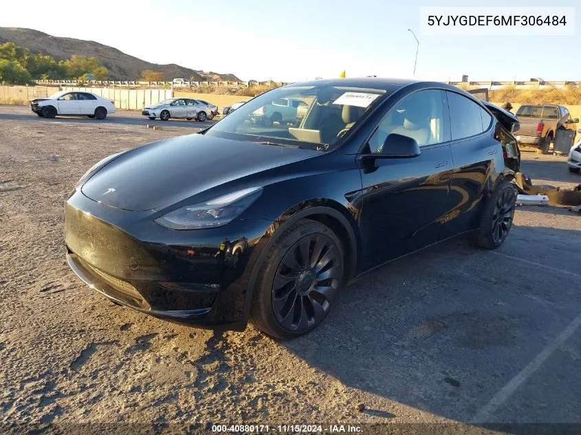 2021 Tesla Model Y Performance Dual Motor All-Wheel Drive VIN: 5YJYGDEF6MF306484 Lot: 40880171